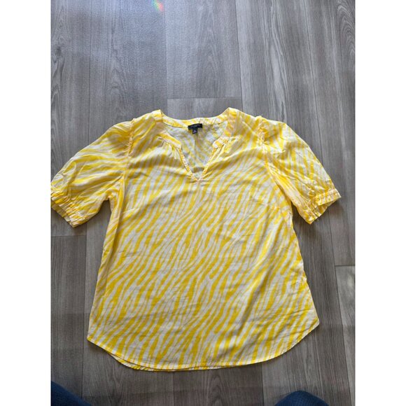 Talbots Petite Yellow & White Zebra Print Cotton Blouse Sp - Picture 2 of 8